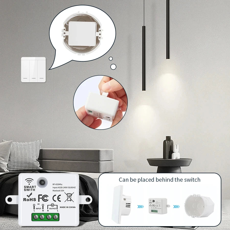433MHz Wireless Remote Control Light Switch AC 220V 10A On Off Remote Controller Transmitter Wall Panel Switch For Lighting Led