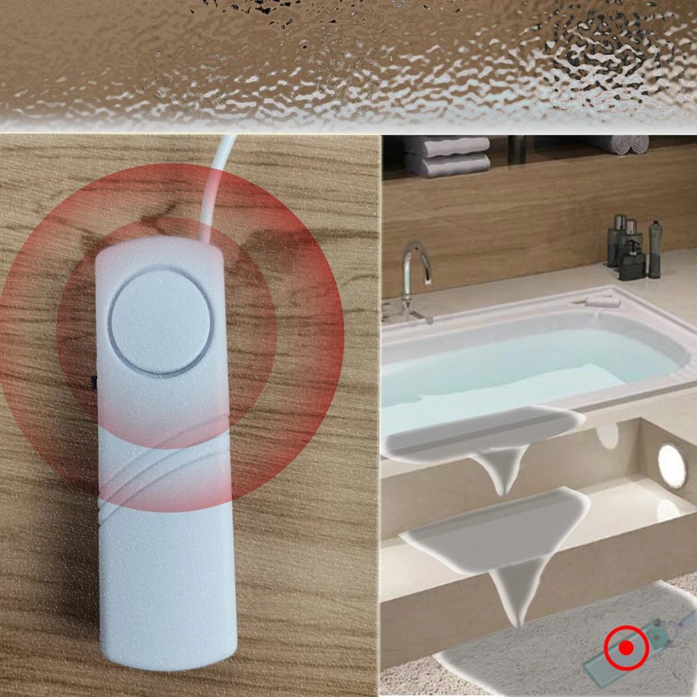 Water Leak Detector Instant 90dB Alarm Flood Sensor 1M Cable Audio Alert Battery Powered for Pipe / Floor / Kitchen / Bathroom