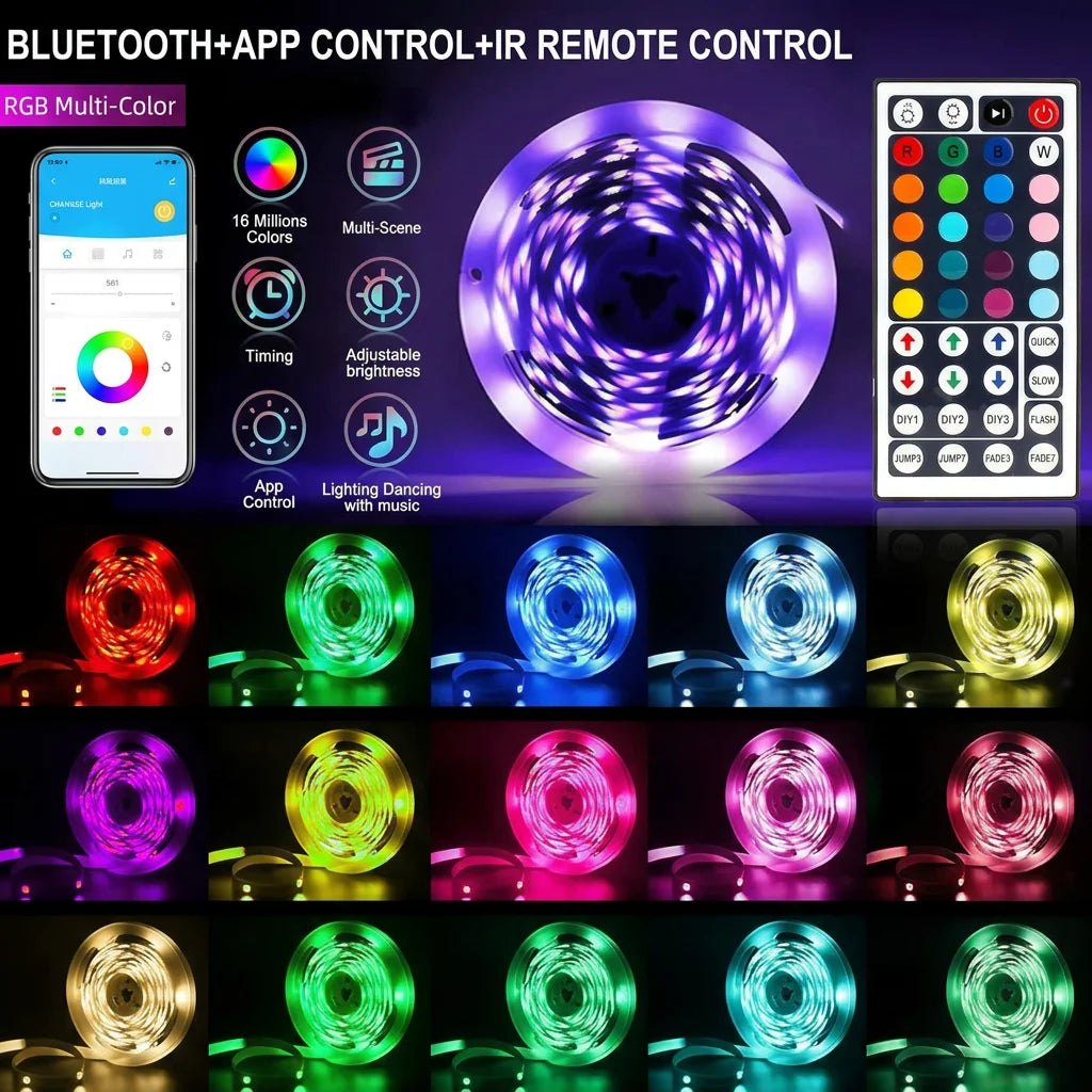 WiFi Bluetooth RGB Led Strip Lights Usb 5V for TV Smart Tape Light Remote Voice Control 5V Flexible Adhesive 18 Leds Light Strip