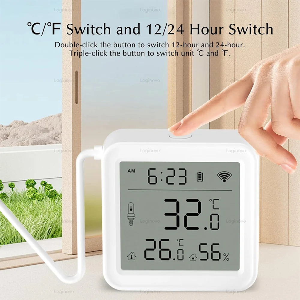 Tuya Temperature Humidity Sensor With External Probe Smart Home WiFi/Zigbee Hygrometer For Fridge Water Pool Thermostat Alarm