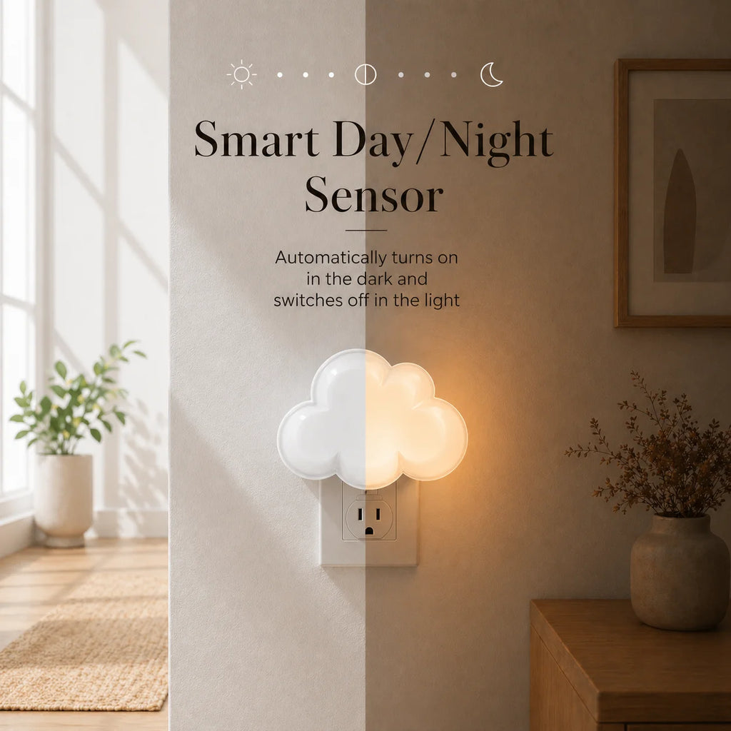 Cloud Shaped LED Nightlight with Light Sensor Plug in Automatic on Off Lamp for Children Room Hallway Stairway