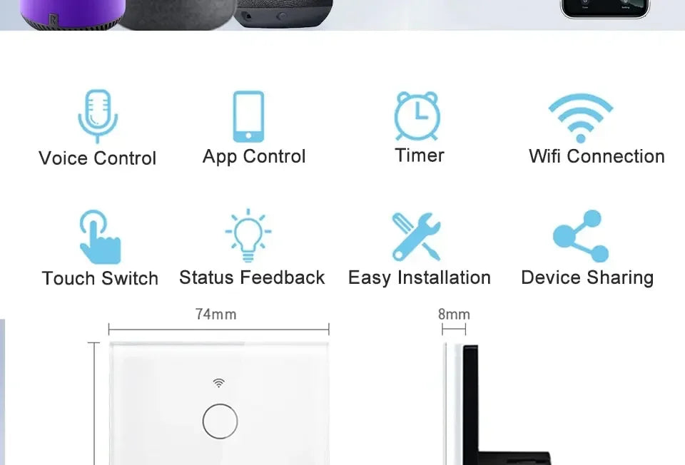 Tuya Smart Switches US Neutral Wire/No Neutral Wire Required 1/2/3/4 Gang WiFi Touch Light Switch Work with Alexa Google Home