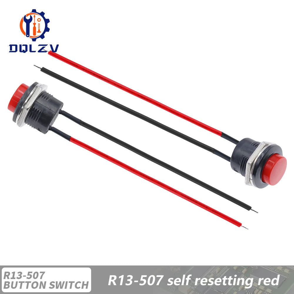 Momentary Push Button Switch With Cable 16mm 6A/125VAC 3A/250VAC Round Switches R13-507 BLACK RED GREEN WHITE BLUE YELLOW