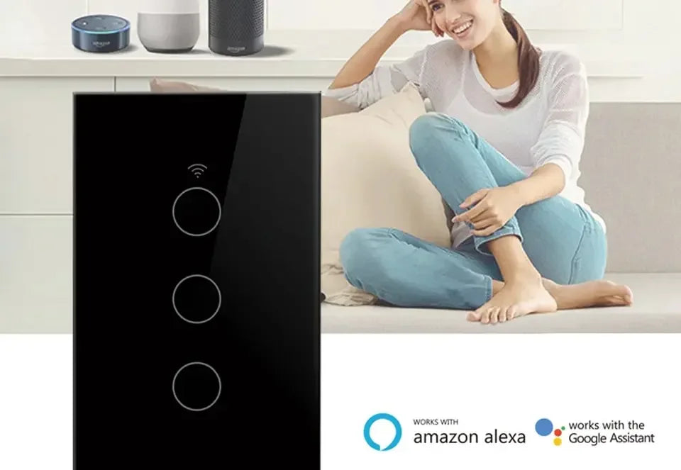 Tuya Smart Switches US Neutral Wire/No Neutral Wire Required 1/2/3/4 Gang WiFi Touch Light Switch Work with Alexa Google Home