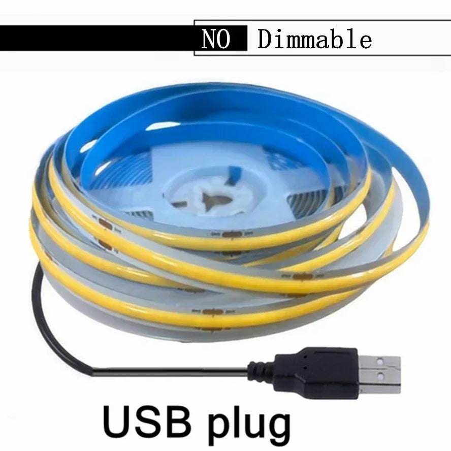 1-5M USB LED Strip Light 5V 320LEDs/M COB Touch Sensor Dimmable Lamp Tape DIY Mirror Backlight TV Kitchen Room Night Lighting