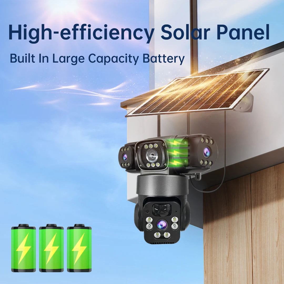 15MP IP Wifi Camera Wireless Solar Camera PTZ 3 Lens Outdoor Waterproof 10X Zoom Night Vision PIR Human Detect Security Camera