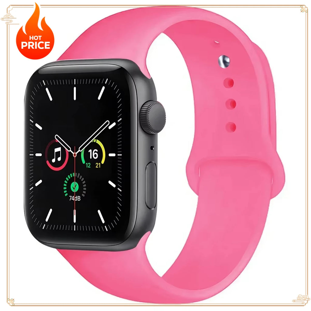 Original Silicone Strap for Apple Watch Band 38/40/41/42/44/45/46MM 49mm Bracelet for Iwatch Serie 10 9 7 4 5 6 8 SE Ultra 2 3