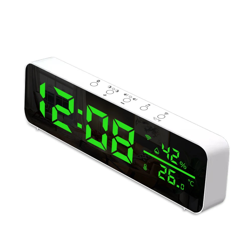 Tuya WiFi Temperature Humidity Sensor Support Time Alarm Clock Display USB Desktop Mirror LED Clocks for Living Room Decoration