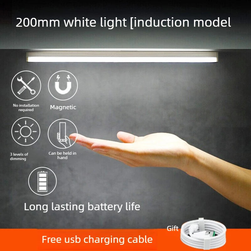 USB Rechargeable LED Motion Sensor Light Strip Magnetic No Drill Installation Under Cabinet Lighting for Closet Kitchen