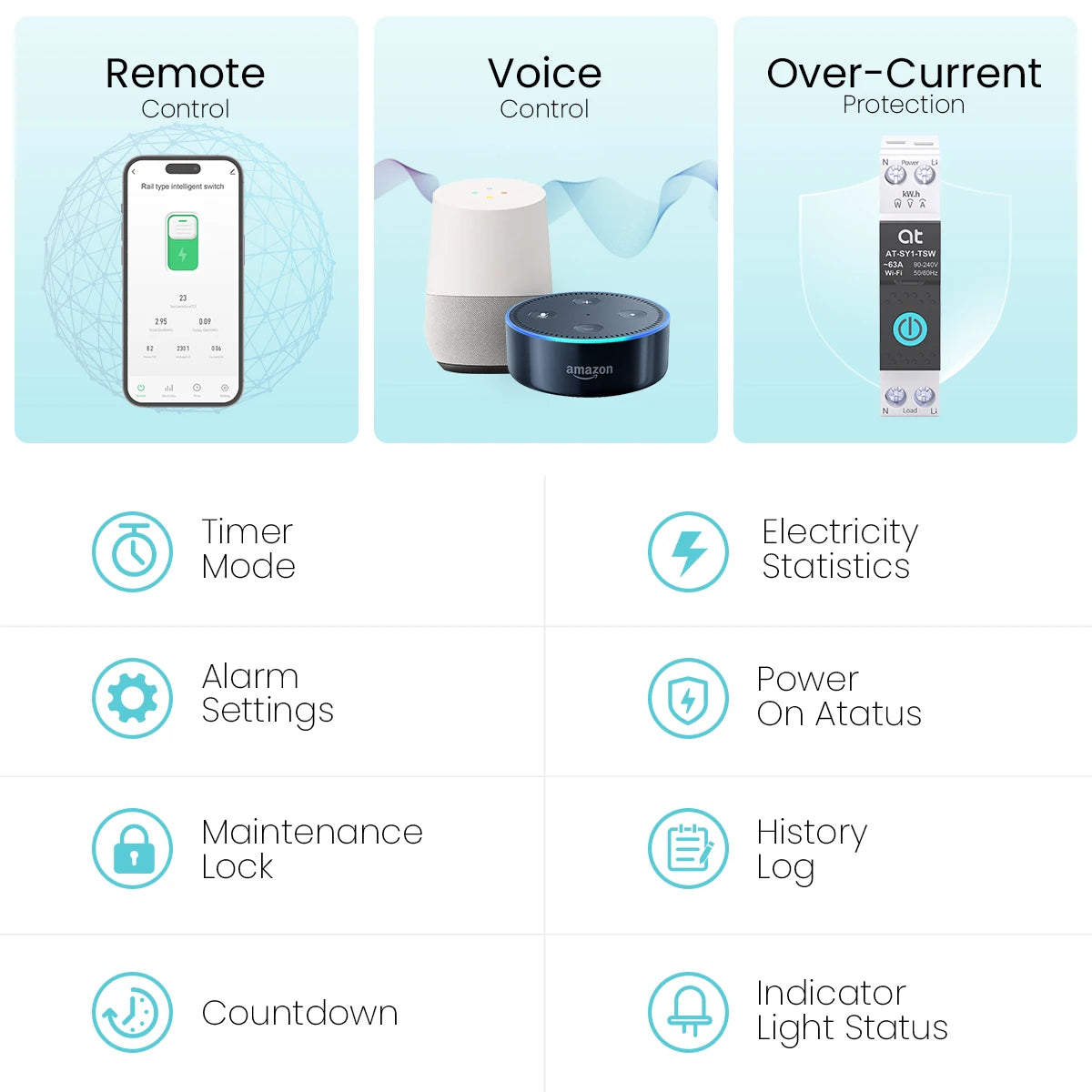 TUYA WiFi/ZigBee MCB Smart Circuit Breaker Over Current Under Voltage Protection Power Metering 63A Remote Control Switch