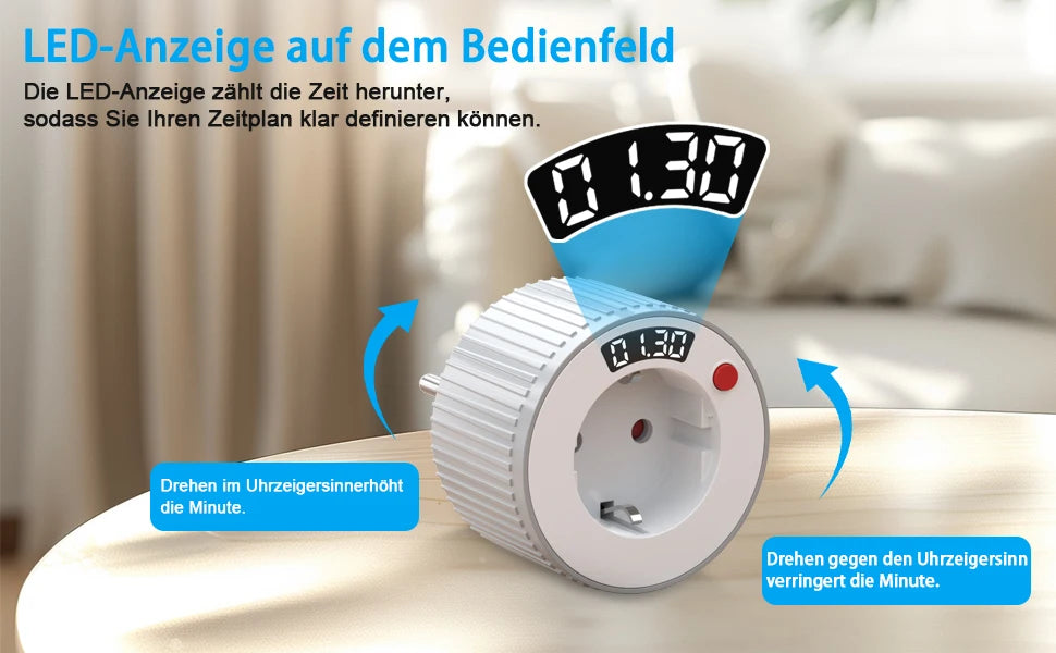 24-hour European standard rotary timer socket, rotary time adjustment, 3680W high power, fireproof and overload resistant