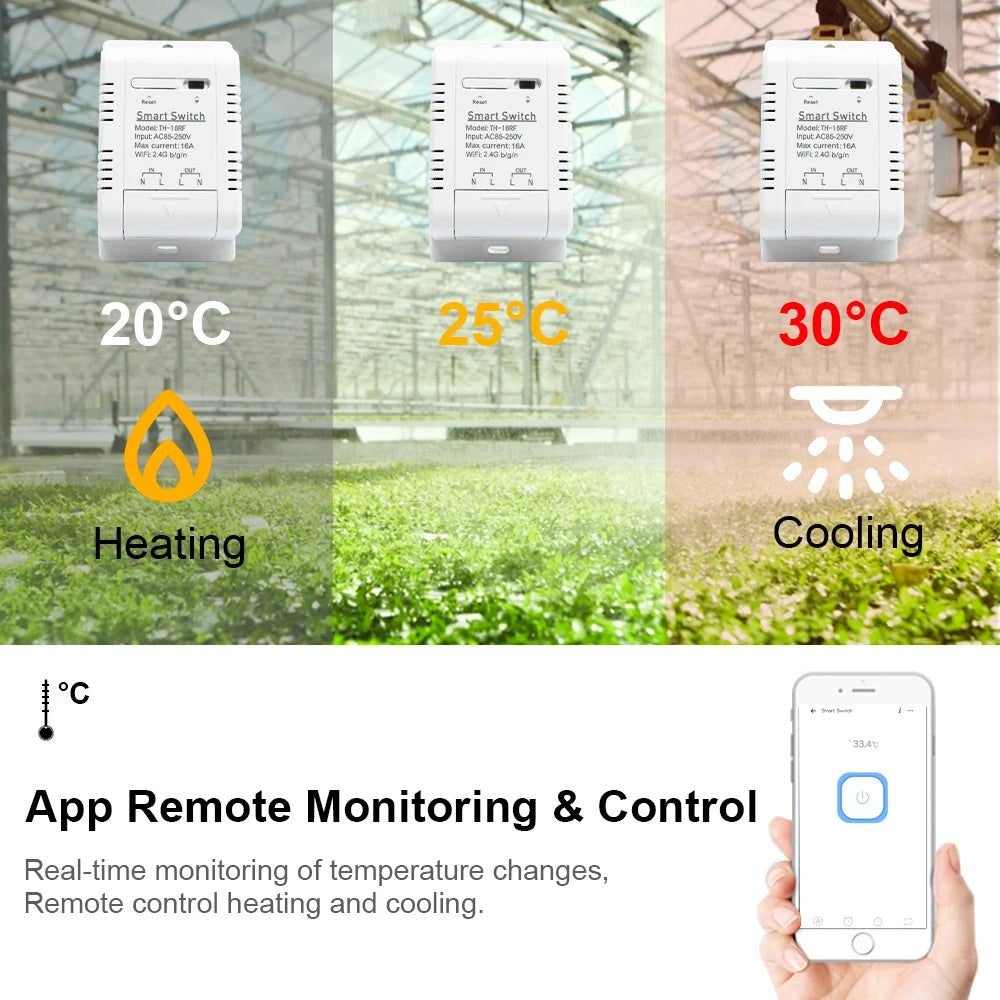Smart Temperature Humidity Wifi Switch 10A 2000W Intelligent Monitoring Thermostat Compatible with Ewelink Alexa Google Home