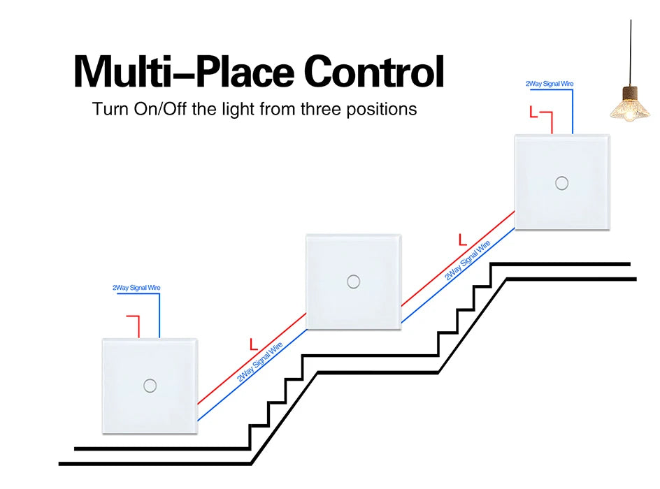 2way 3way 1gang Touch Switch Wall Light Switches No Neutral Wire 240V No Wifi For Staircase Bedside Switches Bedroom