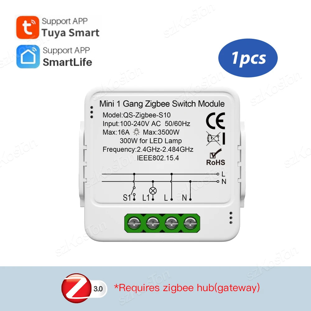 1/2/3 Gang Tuya ZigBee Smart Switch Module Need Neutral Wire Smart Life App Automation DIY Breaker Works with Alexa Google Home