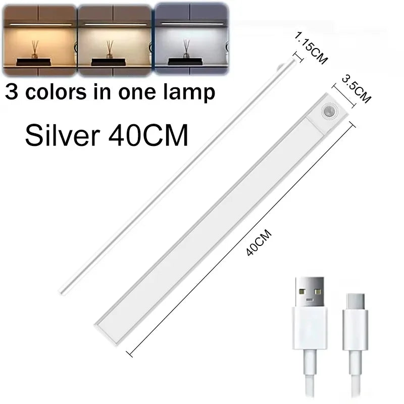 Night Light LED Motion Sensor Under Cabinet Lights USB Rechargeable Portable Lamp Lighting Bar For Bedroom Kitchen Accessories