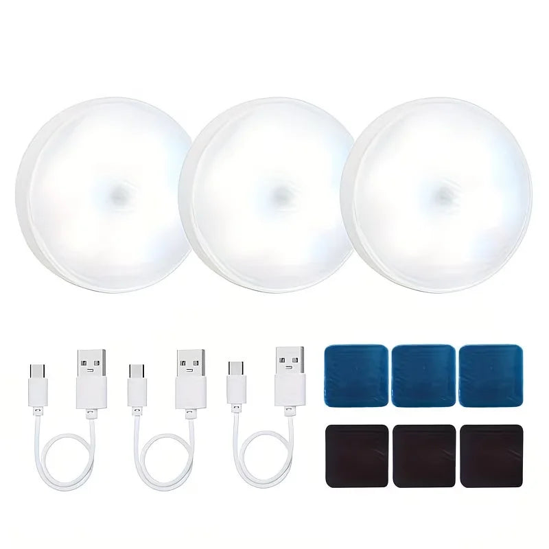 3pcs Motion Sensor Night Light - Wireless LED Detector Lamp for Bedroom, Staircase, Closet, and Room Decor-