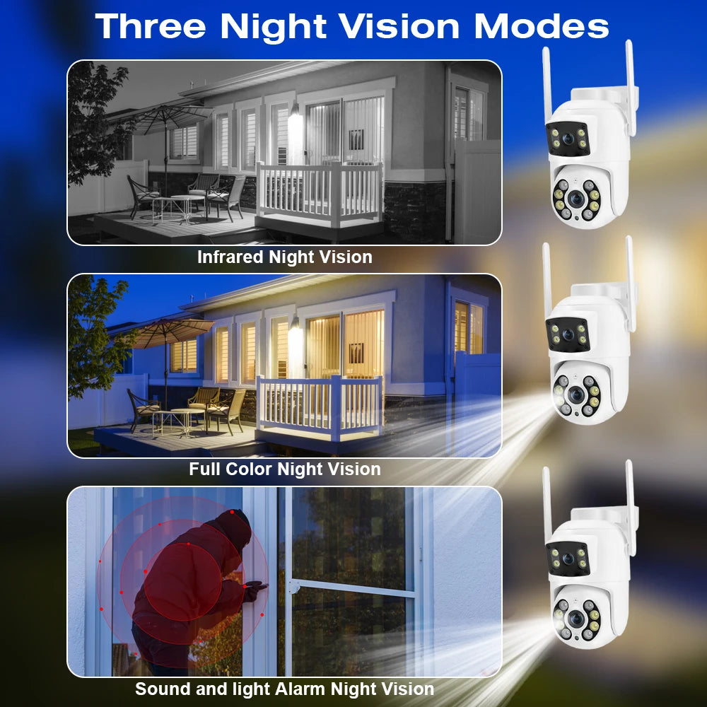 4K 8MP Dual Lens Dual Screens PTZ Wifi Camera with AI Human Detection Wireless Outdoor CCTV Security IP Camera Ziicam