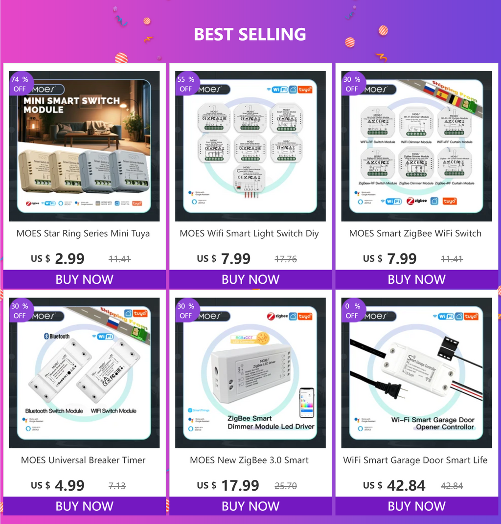 MOES Star Ring Series Mini Tuya WiFi/Zigbee Smart Switch DIY Module Light Switch 1/2 Gang Remote Control Work Alexa Google Home