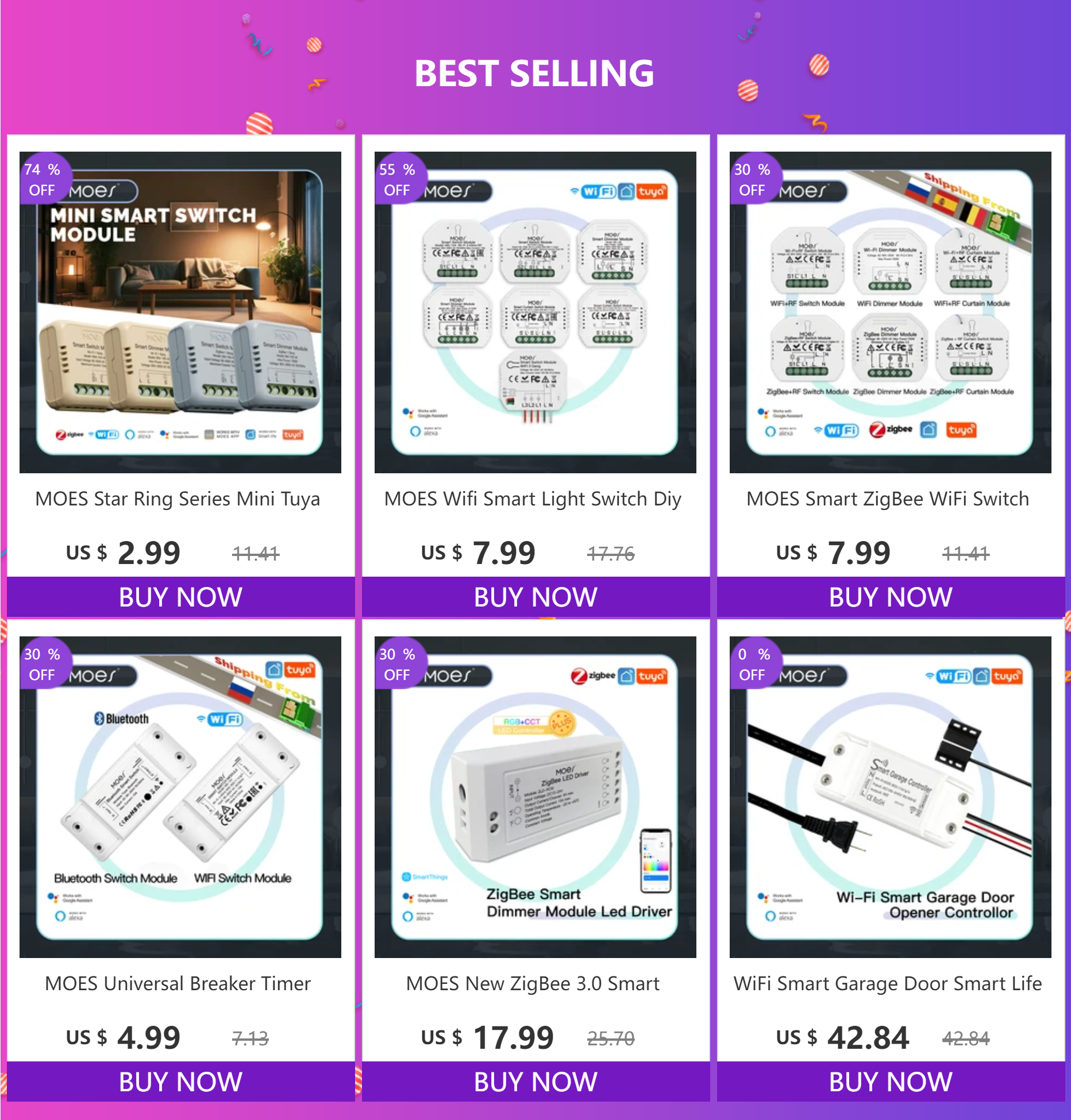 MOES Star Ring Series Mini Tuya WiFi/Zigbee Smart Switch DIY Module Light Switch 1/2 Gang Remote Control Work Alexa Google Home