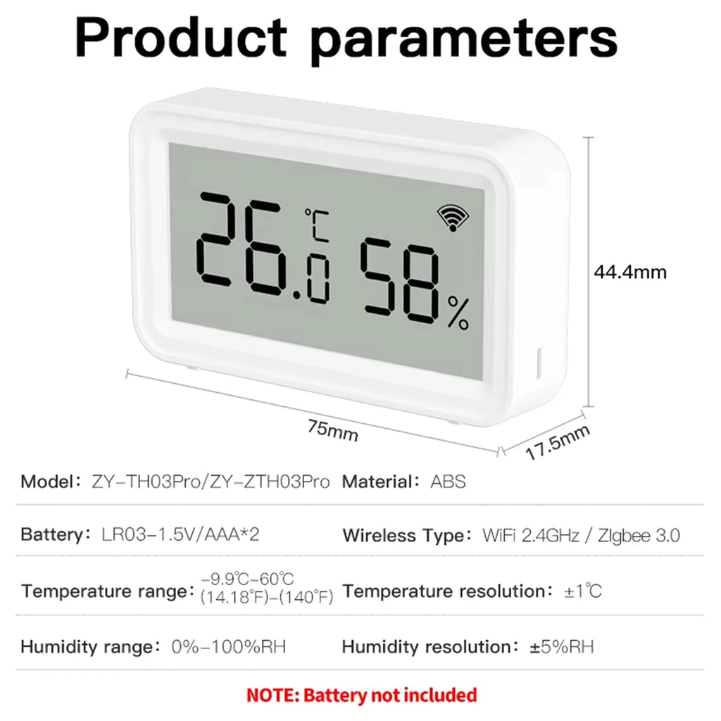 Tuya Zigbee WiFi Indoor Temperature Humidity Sensor with Smart Home App Remote Control Works with Alexa And Google Assistant