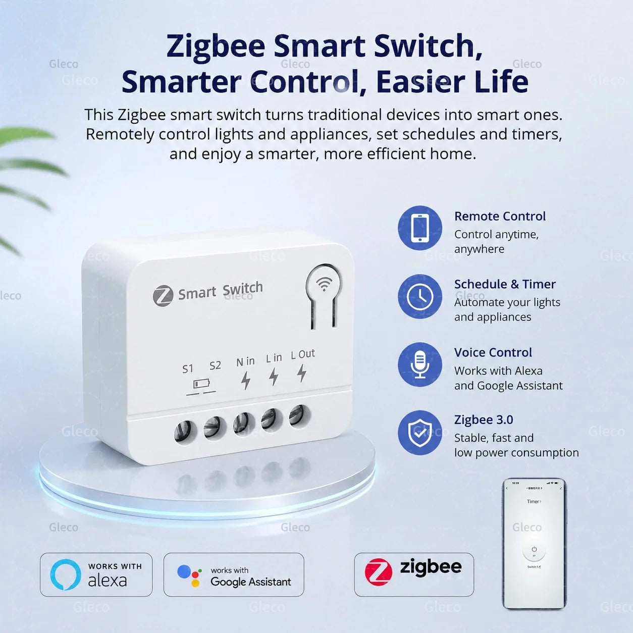 Zigbee TUYA 1/2/3Gang Mini Smart Switch Module 10A/16A DIY Relay Switches Breaker Works With Alexa Google Home Assistant 2MQTT