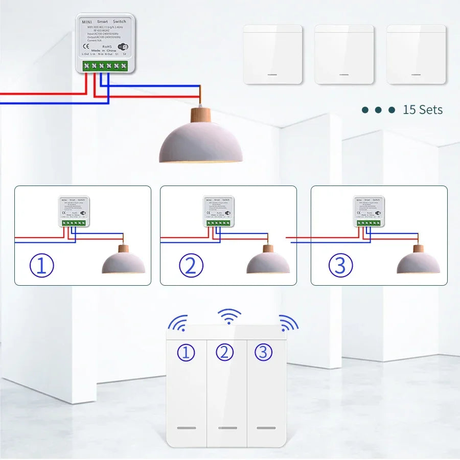 Wifi RF 433MHz Smart Switch Tuya Smart Life Remote Voice Control With Alexa Google Alice Wireless Wall Panel Switch Mini Module