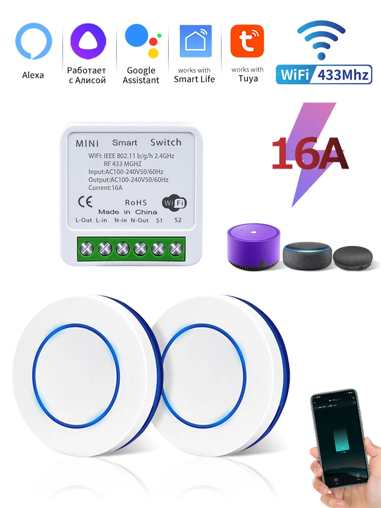 WiFi Circuit Breaker Tuya Smart Home APP Phone Voice Control Wireless Remote Switch RF433 for Alexa/Google Assistant/Smart Life