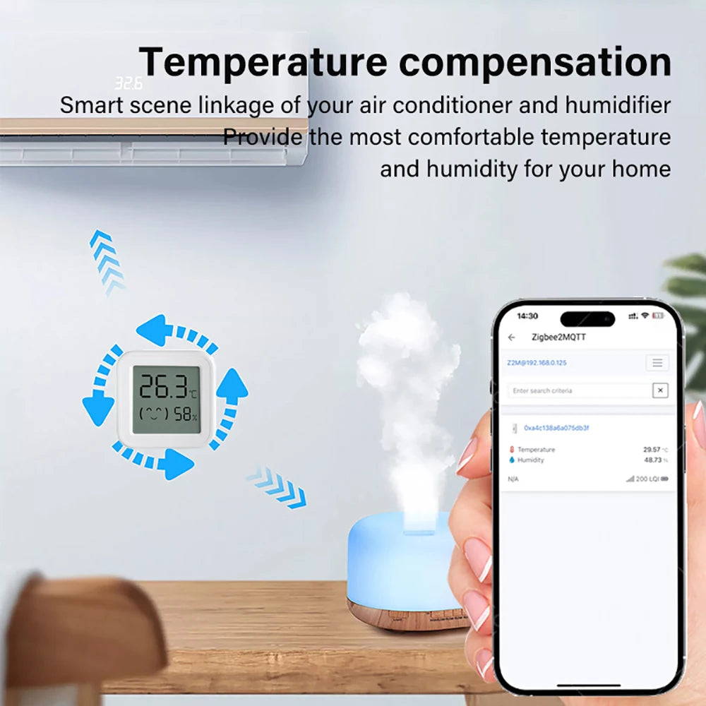 Z2M ZHA Zigbee 3.0 Temperature Humidity Sensor LCD Digital Display Remote Monitor Control Works With Home Assistant EWeLink APP