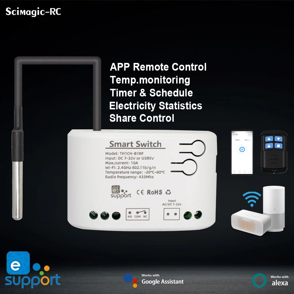 Smart Temperature Humidity Wifi Switch 10A 2000W Intelligent Monitoring Thermostat Compatible with Ewelink Alexa Google Home