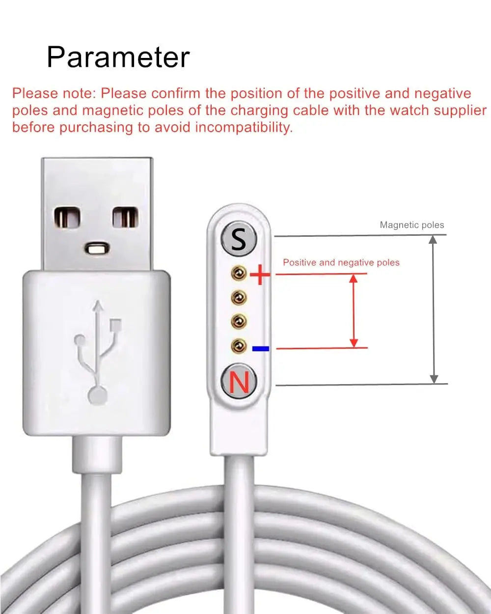 Smartwatch Charging Cable for Kids with 4 Pins, Magnetic Charger for Smartwatch