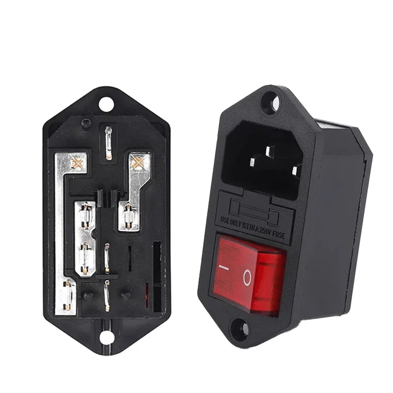 10A 250V 3 Terminal Power Socket with Fuse Holder Rocker Switch AC Power Cord Inlet Plug Socket