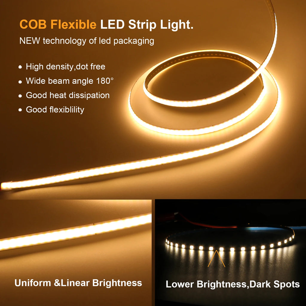 Battery Powered COB LED Strip Light 5V 320LEDs/M Flexible Diode Tape 3MM 5MM 8MM Linear Ribbon Indoor Lighting Lamp Backlight