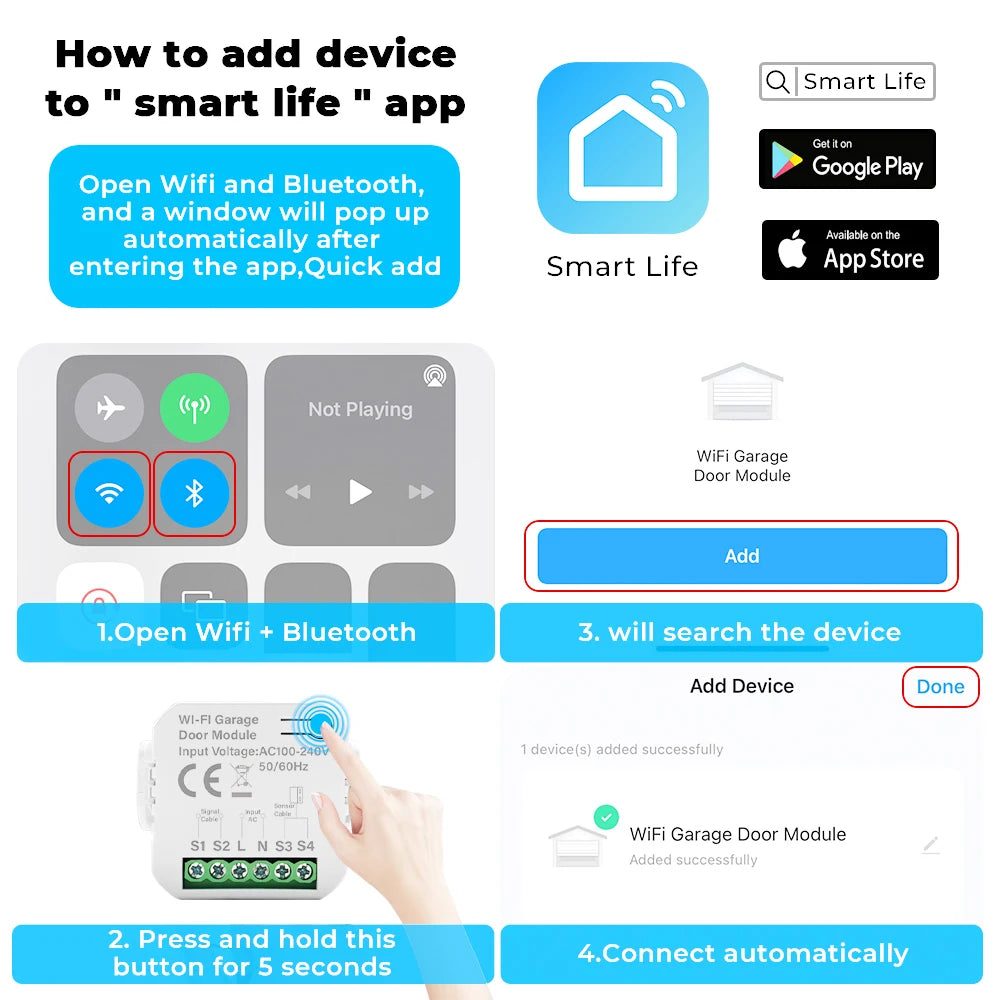 Smart Tuya WiFi Garage Door Switch Door Opening Smart Life APP Controller Remote Control Closing Works with Alexa Google Home