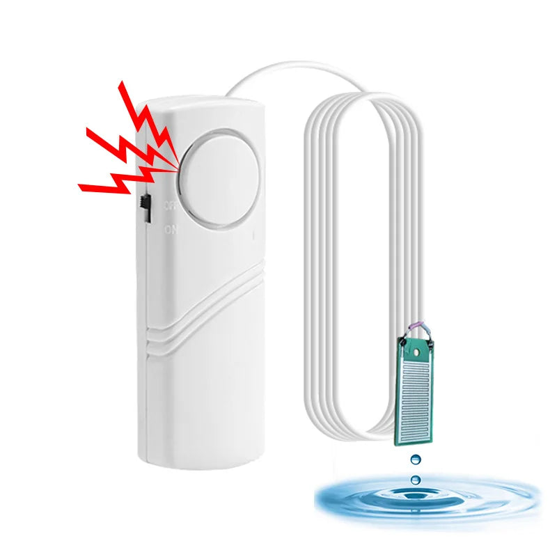 Water Leak Detector Instant 90dB Alarm Flood Sensor 1M Cable Audio Alert Battery Powered for Pipe / Floor / Kitchen / Bathroom