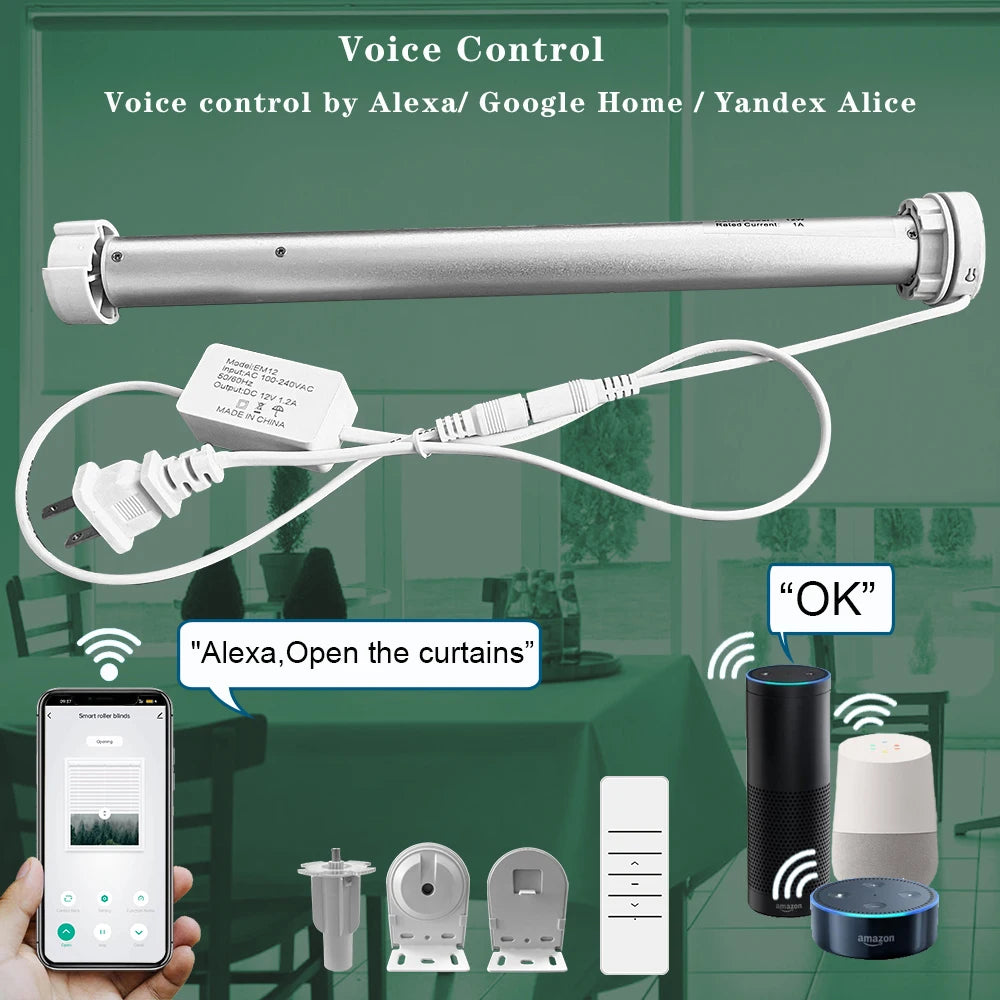 Tuya Wifi Roller Shutter Blinds Motor Automatic Blind Curtain For 38mm Tube Smart Life App Alice Alexa Google Home Voice Control