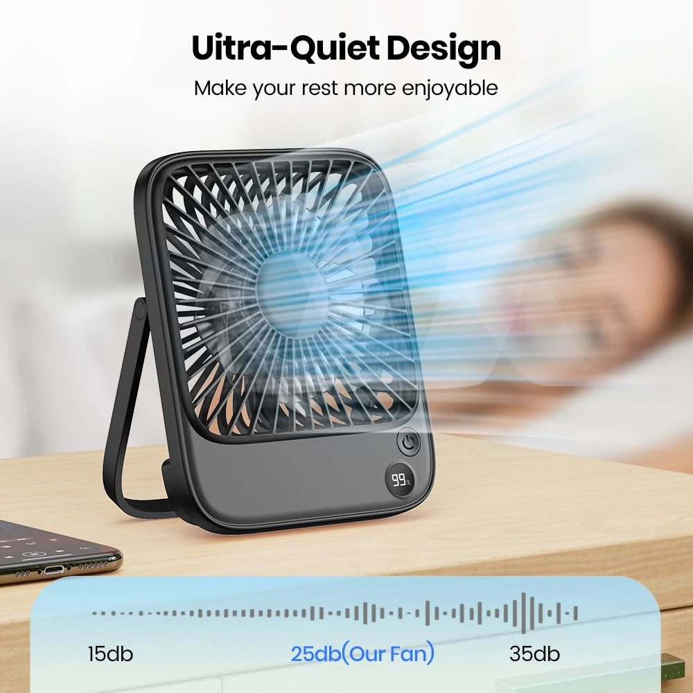 TOPK Rechargeable Portable Fan Electric Mini fan for Camping,4600mah Battery USB Desk Fan Small Silent Table Fans for Room Home