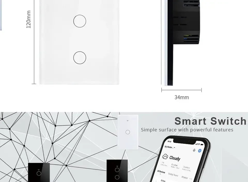 Tuya Smart Switches US Neutral Wire/No Neutral Wire Required 1/2/3/4 Gang WiFi Touch Light Switch Work with Alexa Google Home