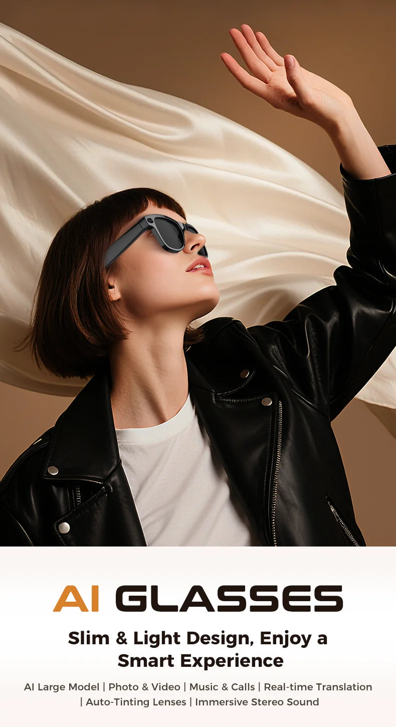 2026 New 3600mAh Large Capacity Smart Glasses 800W Pixel Anti-shake Camera 120+Language Translation Video Recording Call Glasses