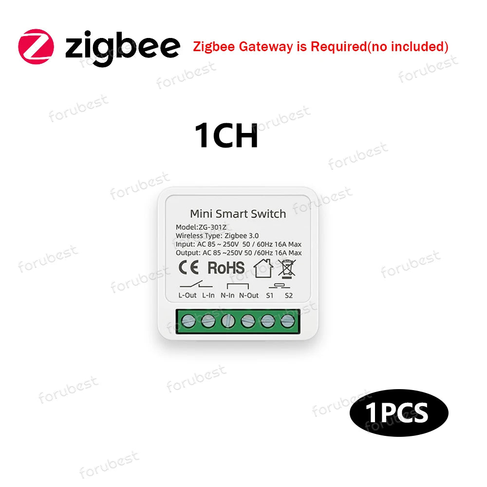 Mini Tuya Zigbee Smart Switch DIY Module 10A/16A 1/2 3 Gang Smart Home Relay Automation Breaker For Smart Life Z2M Alexa Yandex
