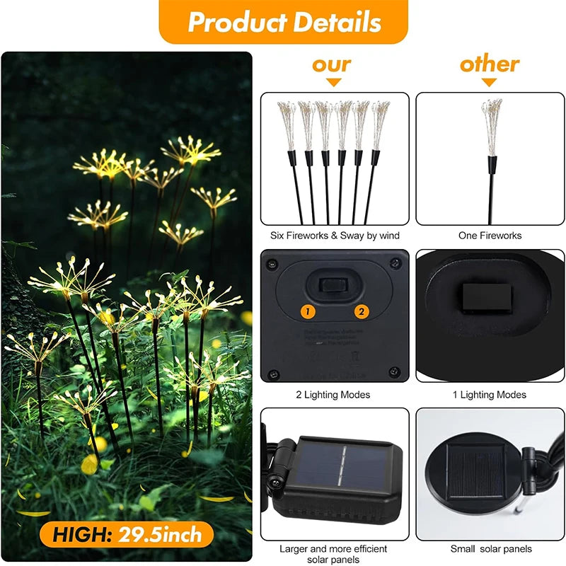 Solar Garden Light, Swaying Starburst Lights, Waterproof Outdoor Lamp, Yard Patio Pathway Decoration Warm White
