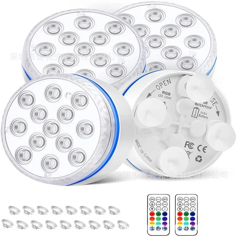 Updated IP68 RGB Submersible 13LED Underwater Light with Remote Control Underwater Pool Light Bright Lamp for Pond/Pool/Aquarium