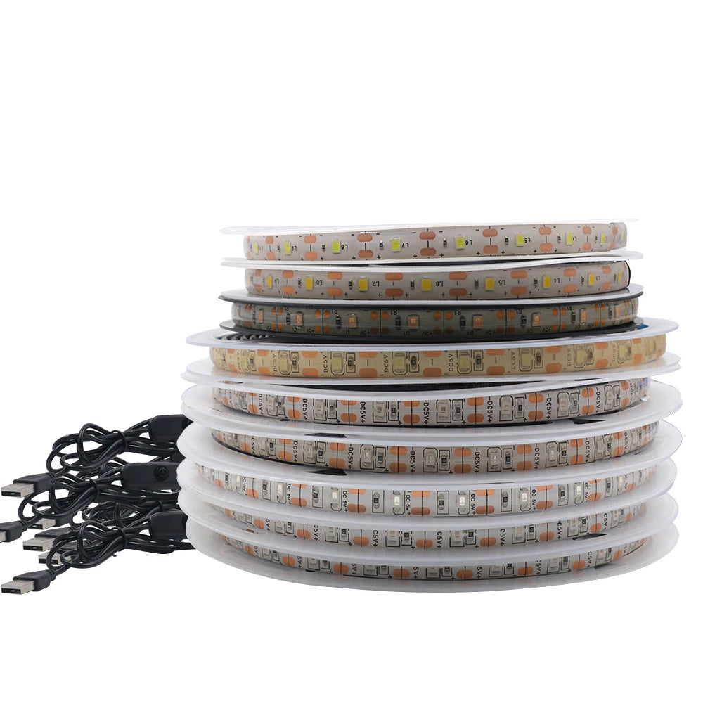 5V USB Led Strip Light SMD 2835 60Leds/m Flexible Ribbon Tape TV Background Lighting 1M 2M 3M 5M LED String Light Room Decor