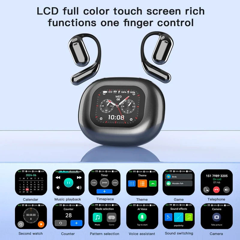 UYUXIO AI Language Translation Earbuds Real Time LCD Touch Screen Open Ear Wireless Headphone with 144 Language for Business