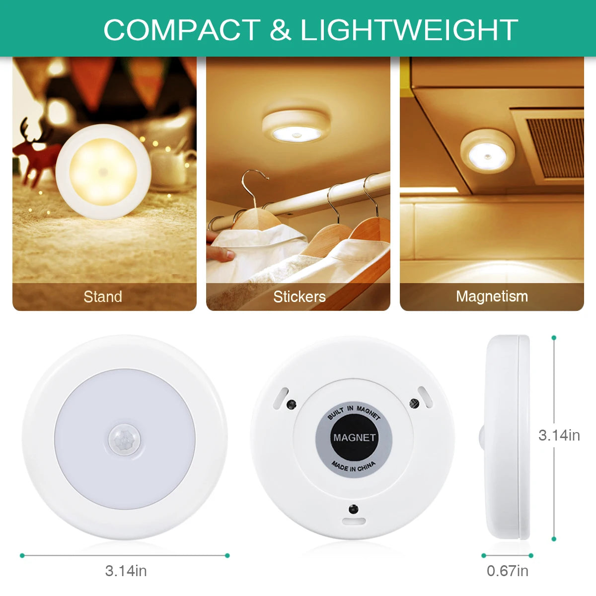 AMIR Upgraded Motion Sensor Light Cordless Battery-Powered LED Night Light Stair Lights Wall Lights for Hallway Bedroom Kitchen