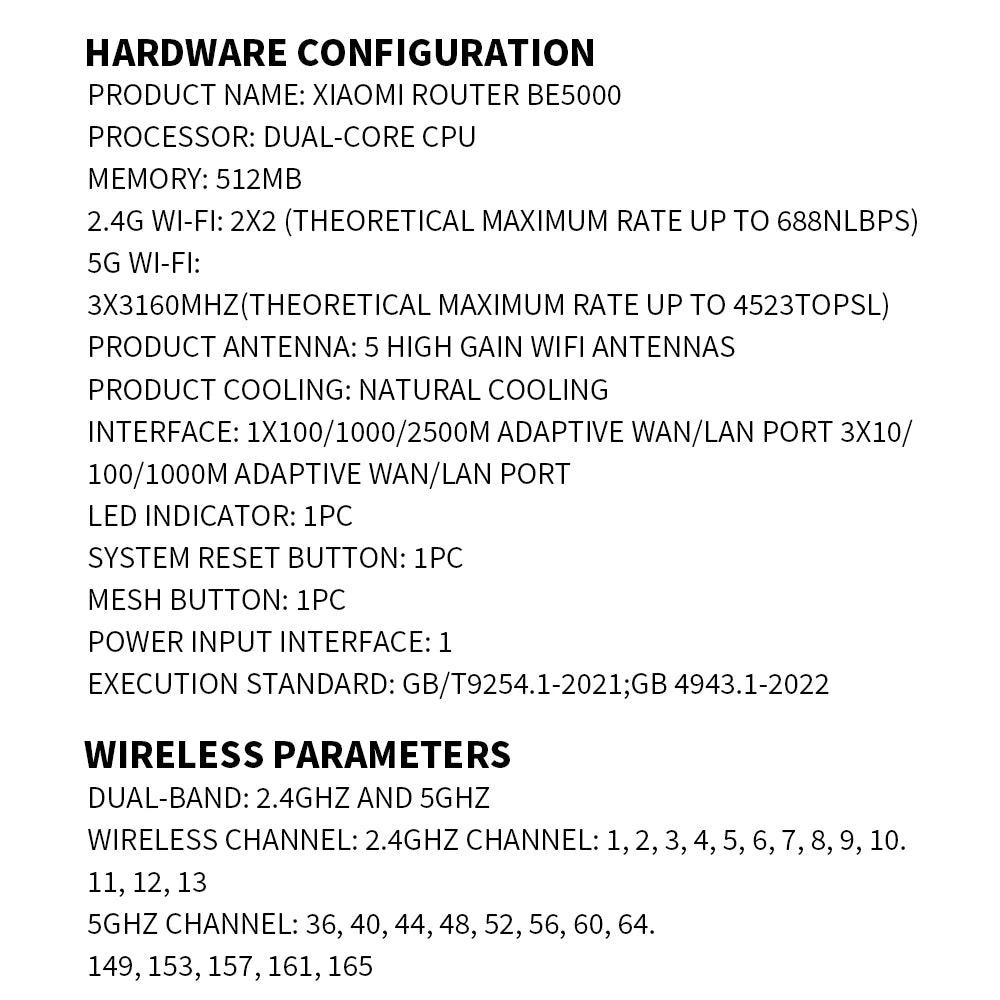 Xiaomi BE5000 Router Wi-Fi 7 Dual-Frequency Mesh Network 2.4/5GHz with 2.5G High-Speed Port IPTV OFDMA Signal Amplifier for Home