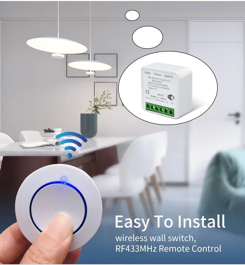20A Tuya WiFi Smart Switch 16A RF 433Mhz Wireless Relay Receiver Mini Round Panel Switch Voice Control Alexa Google Home Alice