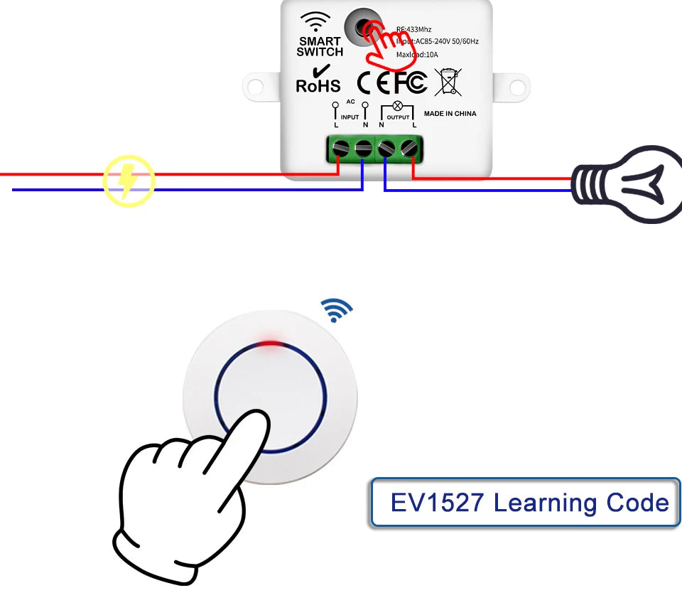 433MHz Wireless Remote Control Light Switch 10A 100-240V Relay Controller Mini Round Button Wall Panel Switch For Lighting Led