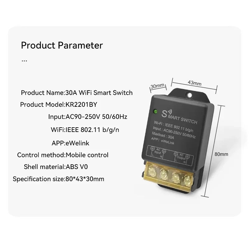 Ewelink Smart WiFi Switch 30A High Power Controller Motor Relay Module Timing Voice Control With Alexa Google Home