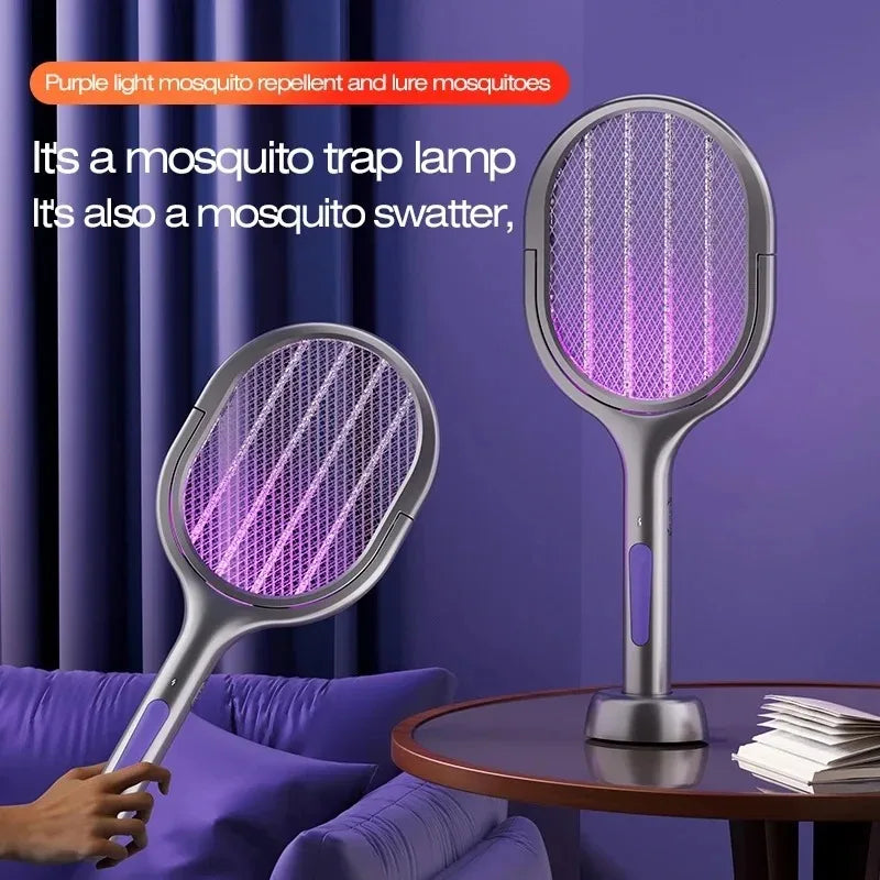 Space Silver Telescopic Bug Zapper 2-in-1 Foldable Fly Swatter UV Light Mosquito Killer Lamp Family Safe Home Bedroom 2800V