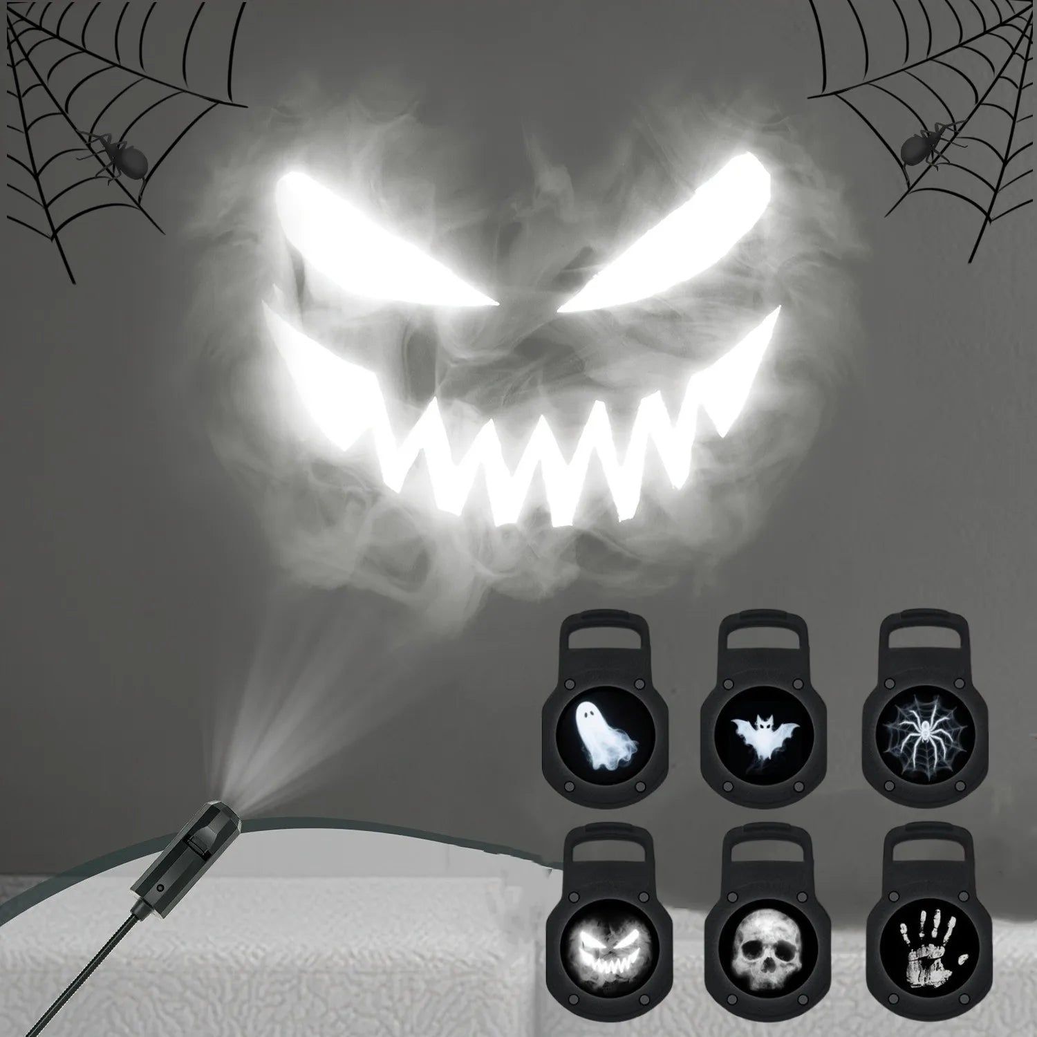 USB Projector Light Halloween Ghost Skull Night Light Switchable Pattern LED Projector Lamp for Room Ceiling Window Wall Decor